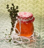 Thyme honey packaged to be given away as a gift