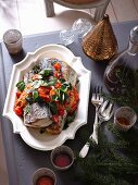 Mackerel with romesco sauce, cherry tomatoes and fresh herbs