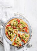 Pizza with prawns and salsa verde