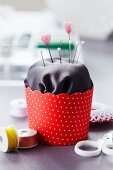 Pin cushion in paper cake case