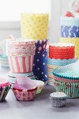 Stacked paper cake cases and cupcake cases
