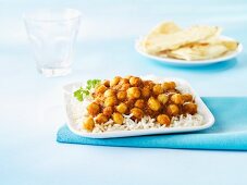 Chana masala (chickpea curry, India) on a bed of rice