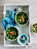 Cold cucumber soup with crispy prawn heads for Christmas
