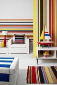 Home textiles and wall decor in colourful striped patterns