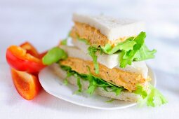Sandwiches filled with tofu and pepper spread