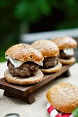 Grilled buffalo burgers in wholemeal buns