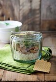 Porcini mushroom risotto mix with thyme in a jar