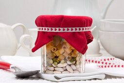 Bean soup mix with noodles, in a jar as a gift