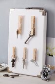 DIY key rack with clothes pegs