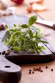 Herbs on a wooden board