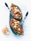 Stuffed aubergines with minced meat and feta