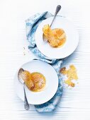 Caramelised coconut crème with orange wafers