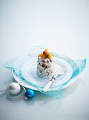 Christmas pudding ice cream (vanilla ice cream with dried fruit)