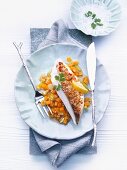 Pike-perch filet with spice crust on squash salad