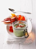 Herb soup with crayfish