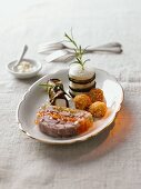 Assorted mozzarella recipes with beef aspic