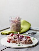 Open faced sandwich with duck rillette