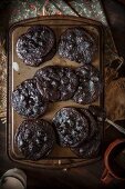 Double Chocolate Chip Cookies on a Pan