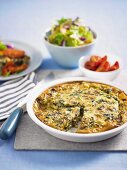 Spinach tart with mushrooms and feta, with a side salad
