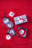 Hand-crafted Christmas tree decorations made from family photos in felt frames