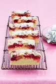 Rhubarb slices with crumble and icing sugar