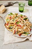Penne with basil and dried tomatoes