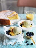 Blueberry Hill – ice cream sundae with vanilla ice cream, blueberries, lemon curd and limoncello sponge cake