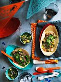 Taco shells with quail and grilled pineapple salsa