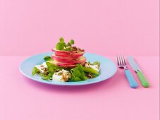Pink lady apple, feta, walnut and watercress salad, with balsamic dressing