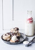 Ice-cream sandwiches and a bottle of milk