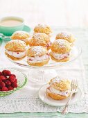 Sponge bites with raspberry cream filling