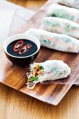 Rice paper rolls filled with turkey and vegetables