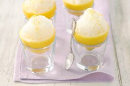 Zitronengranite in ausgehöhlten Zitronenhälften