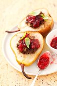 Pears filled with chicken livers and cranberries