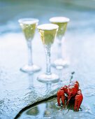 Boiled crayfish and three glasses of schnapps