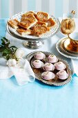 Pear and almond pastries, baby-pink petit fours