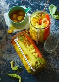 Pickled vegetables in a turmeric-infused liquor