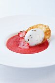 Cold strawberry soup with Szechuan pepper sorbet