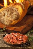 Jambon de Bosses typical ham, Valpelline, Valle d Aosta, Italy