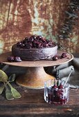 Chocolate mousse cake with sour cherries