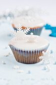Christmas cupcakes decorated with snowflakes