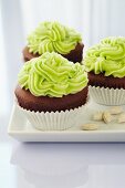 Chocolate cupcakes with a matcha topping