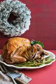 Roast turkey with green beans for Christmas