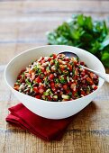Aduki bean salad with peppers and cucumber