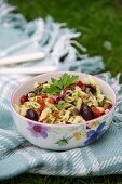 Mediterranean pasta salad with black olives