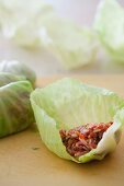Filling Cabbage Leaves to Make Stuffed Cabbage