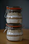 Oatmeal raisin cookie mix in preserving jars