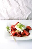 Strawberry salad with lime sugar crystals