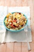 Potato salad with bacon, egg, shallots and mayonnaise