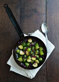 Pan-fried Brussels sprouts with red onions and cranberries